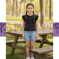 Kız Çocuk Kaşkorse Siyah Kolsuz T-Shirt (Baskısız)