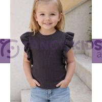 Kız Çocuk Kaşkorse Siyah Kolsuz T-Shirt (Baskısız)