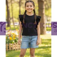 Kız Çocuk Kaşkorse Siyah Kolsuz T-Shirt (Baskısız)