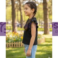 Kız Çocuk Kaşkorse Siyah Kolsuz T-Shirt (Baskısız)