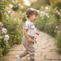 Kız Çocuk Keten Pantolon Bej – İri Puantiyeli, Orijinal Baskılı, Lastikli Bel Tasarım