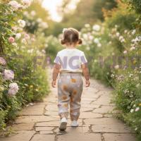 Kız Çocuk Keten Pantolon Bej – İri Puantiyeli, Orijinal Baskılı, Lastikli Bel Tasarım