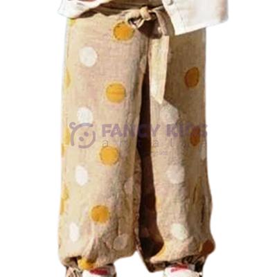 Kız Çocuk Keten Pantolon İri Puantiyeli Orijinal Baskılı Bej