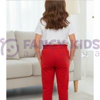 Kız Çocuk Kırmızı Baskılı Alt Eşofman – Lastikli Bel ve Paça, Cepli, Günlük Rahat Kullanım