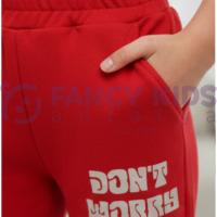 Kız Çocuk Kırmızı Baskılı Alt Eşofman – Lastikli Bel ve Paça, Cepli, Günlük Rahat Kullanım