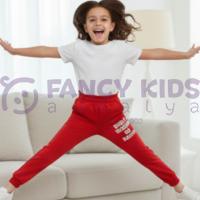 Kız Çocuk Kırmızı Baskılı Alt Eşofman – Lastikli Bel ve Paça, Cepli, Günlük Rahat Kullanım