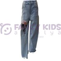 Kız Çocuk Kot Pantolon Jean %100 Pamuk Nakış Baskılı Denim Kumaş