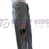 Kız Çocuk Kot Pantolon Jean %100 Pamuk Nakış Baskılı Denim Kumaş