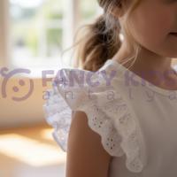 Kız Çocuk Krem Renk Kurdele ve Tül Etek Detaylı Elbise 