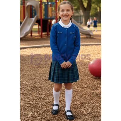 Kız Çocuk Lacivert Fiyonklu Kaşkorse Hırka – Pamuklu, Düğmeli, Okul ve Günlük Kullanım