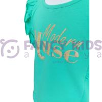 Kız Çocuk Modern Muse Yazılı Yaldızlı Baskılı  T-Shirt Yeşil