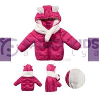Kız Çocuk Mont Puantiyeli PonPonlu Kaşkollu 1-5 Yaş