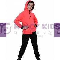 Kız Çocuk Neon Pembe Sweatshirt & Siyah Tayt Takımı