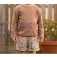 Kız Çocuk Nervürlü Vizon Sweatshirt & İskandinav Desenli Şort İkili Takım