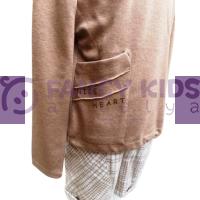 Kız Çocuk Nervürlü Vizon Sweatshirt & İskandinav Desenli Şort İkili Takım