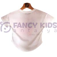 Kız Çocuk Önü Şık Baskılı Arkası Düz T-Shirt Ekru 