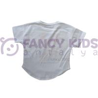 Kız Çocuk Önü Şık Çiçek Baskılı Arkası Düz T-Shirt Ekru 