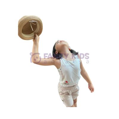 Kız Çocuk Özel Baskılı Ekru Crop Atlet T-Shirt Vizon Şort İkili Takım 