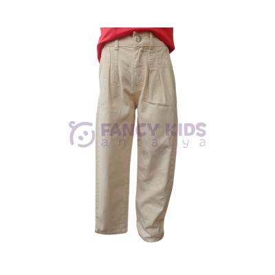 Kız Çocuk Pantolon Gabardin Kumaş Mevsimlik Krem Renkli Jean Kesim