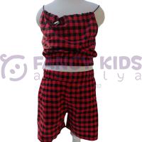 Kız Çocuk Pötikare Desenli Askılı Crop Şort İkili Takım