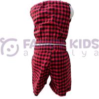 Kız Çocuk Pötikare Desenli Askılı Crop Şort İkili Takım