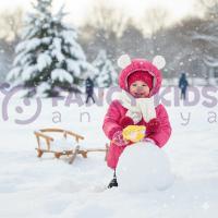 Kız Çocuk Puantiyeli Mont Ponponlu Kaşkollu Şardonlu Kapüşonlu