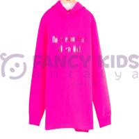 Kız Çocuk Simli Baskılı Fuşya Kapüşonlu Sweatshirt ve Siyah Tayt İkili Takım