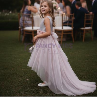 Kız Çocuk Simli Kumaş Kuyruklu Pudra Renk Abiye