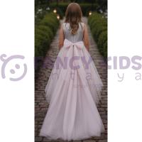 Kız Çocuk Simli Kumaş Kuyruklu Pudra Renk Abiye