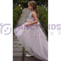 Kız Çocuk Simli Kumaş Kuyruklu Pudra Renk Abiye