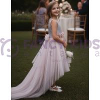 Kız Çocuk Simli Kumaş Kuyruklu Pudra Renk Abiye