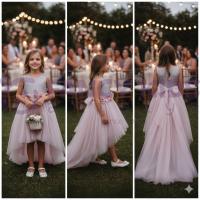 Kız Çocuk Simli Kumaş Kuyruklu Pudra Renk Abiye