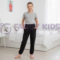 Kız Çocuk Siyah Dokuma Pantolon – Lastikli Bel, Cepli, Paçası Lastikli