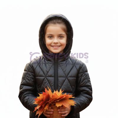 Kız Çocuk Siyah İşlemeli Mont – Uzun Kollu, Fermuarlı, Şık ve Rahat Tasarım