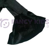 Kız Çocuk Siyah Kadife Elbise – İnci ve Boncuk Detaylı, Volan Kollu Şık Model