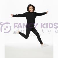 Kız Çocuk Siyah Kapüşonlu Fermuarlı Baskısız Sweatshirt