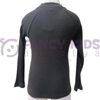 Kız Çocuk Siyah Yarım Balıkçı Yaka Kaşkorse Sweatshirt Body – Düğme Aksesuarlı, Pamuklu ve Esnek Kumaş