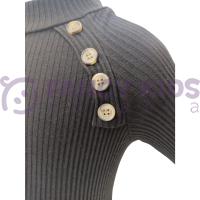 Kız Çocuk Siyah Yarım Balıkçı Yaka Kaşkorse Sweatshirt Body – Düğme Aksesuarlı, Pamuklu ve Esnek Kumaş