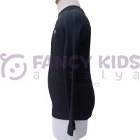 Kız Çocuk Siyah Yarım Balıkçı Yaka Kaşkorse Sweatshirt Body – Düğme Aksesuarlı, Pamuklu ve Esnek Kumaş