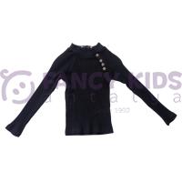 Kız Çocuk Siyah Yarım Balıkçı Yaka Kaşkorse Sweatshirt Body – Düğme Aksesuarlı, Pamuklu ve Esnek Kumaş