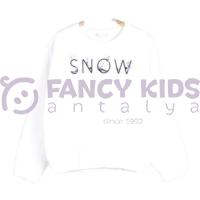 Kız Çocuk Snow Dijital Baskılı Ekru Sweatshirt – Pamuklu Rahat Kumaş