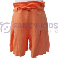 Kız Çocuk Somon Renk Keten Görünümlü Yumuşak Pamuk Şort – Lastikli Bel ve Cepli