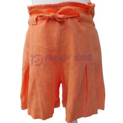 Kız Çocuk Somon Renk Keten Görünümlü Yumuşak Pamuk Şort – Lastikli Bel ve Cepli