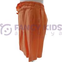 Kız Çocuk Somon Renk Keten Görünümlü Yumuşak Pamuk Şort – Lastikli Bel ve Cepli