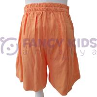 Kız Çocuk Somon Renk Keten Görünümlü Yumuşak Pamuk Şort – Lastikli Bel ve Cepli