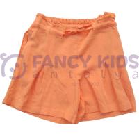 Kız Çocuk Somon Renk Keten Görünümlü Yumuşak Pamuk Şort – Lastikli Bel ve Cepli