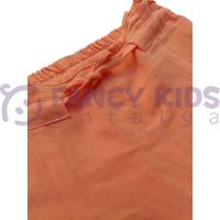 Kız Çocuk Somon Renk Keten Görünümlü Yumuşak Pamuk Şort – Lastikli Bel ve Cepli