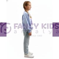 Kız Çocuk Lila Baskılı Crop Sweatshirt – %100 Pamuk, Rahat ve Modern Tasarım