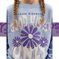 Kız Çocuk Lila Baskılı Crop Sweatshirt – %100 Pamuk, Rahat ve Modern Tasarım