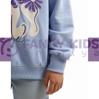 Kız Çocuk Lila Baskılı Crop Sweatshirt – %100 Pamuk, Rahat ve Modern Tasarım